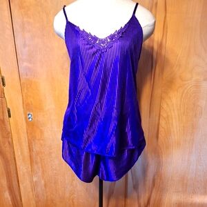 Vintage, Nancy King Purple Satin Pinstriped Camisole and Shorts Set, Siz…